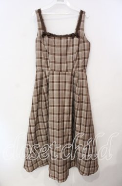 画像1: m petit by misako / リボンチェックジャンパースカート M ブラウン O-25-12-09-012-LO-OP-OW-OS