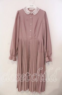 画像1: m petit by misako / AM*レースエリプリーツワンピース M ピンク O-25-12-09-015-LO-OP-OW-OS