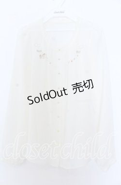 画像1: Franche Lippee / おうまさん刺繍シフォンブラウス M キナリ O-25-12-10-038-LO-BL-OW-OS