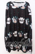 NieR Clothing / 牛さん総柄カットソー F ブラック O-25-12-10-045-PU-TO-YM-OS