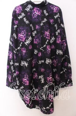 画像2: NieR Clothing / 総柄ワイドシャツ L ブラックｘパープル O-25-12-10-046-PU-BL-YM-OS