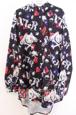 画像1: NieR Clothing / ニーアちゃん＆トランプ総柄シャツ L ブラック O-25-12-10-049-PU-BL-YM-OS