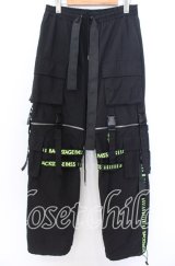BACKSTAGE PASS / PARACHUTE PANTS2WAY ワイドパンツ F ブラックｘネオングリーン O-25-12-10-057-PU-PA-YM-OS