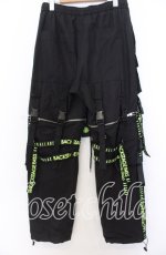 画像2: BACKSTAGE PASS / PARACHUTE PANTS2WAY ワイドパンツ F ブラックｘネオングリーン O-25-12-10-057-PU-PA-YM-ZT514 (2)