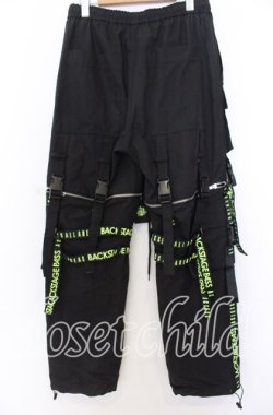 画像2: BACKSTAGE PASS / PARACHUTE PANTS2WAY ワイドパンツ F ブラックｘネオングリーン O-25-12-10-057-PU-PA-YM-OS