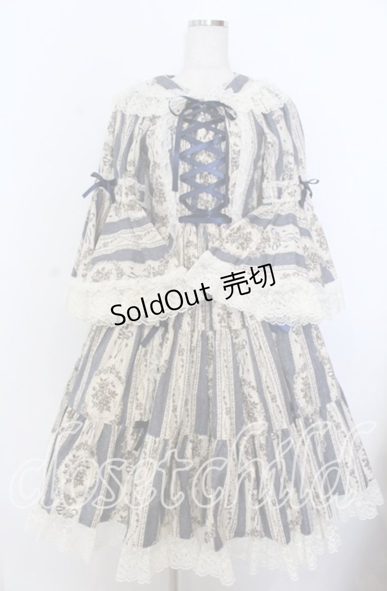 画像1: metamorphose / アンティークブーケ姫袖ワンピース  クラシックブルー O-25-12-10-005-ME-OP-IG-OS (1)