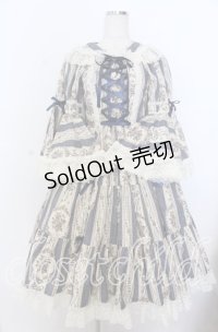 metamorphose / アンティークブーケ姫袖ワンピース  クラシックブルー O-25-12-10-005-ME-OP-IG-OS