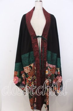 画像1: Qutie Frash / 和柄切り替え着物ロングカーディガン  ブラック×レッド O-25-12-10-009-QU-JA-OW-OS