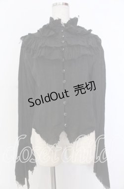 画像1: BPN / カットオフフリルガーゼブラウス M ブラック O-25-12-10-013-GO-BL-OW-OS