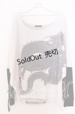 画像1: Qutie Frash / 気楡茶閃洸 ドルマンカットソー  ホワイト×ブラック O-25-12-10-023-QU-TO-IG-OS