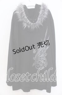 Deorart / アンティーク片翼プリントファー付裏毛２WAYパーカー  ブラック×ホワイト O-25-12-10-028-PU-TO-IG-OS