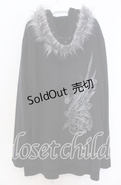 画像1: Deorart / アンティーク片翼プリントファー付裏毛２WAYパーカー  ブラック×ホワイト O-25-12-10-028-PU-TO-IG-OS