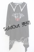 LISTEN FLAVOR / 薔薇と黒猫のコウモリセーラーワンピ  ブラック×ホワイト O-25-12-10-029-PU-OP-IG-OS