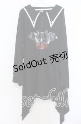 LISTEN FLAVOR / 薔薇と黒猫のコウモリセーラーワンピ  ブラック×ホワイト O-25-12-10-029-PU-OP-IG-OS