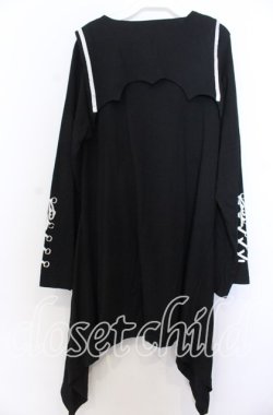 画像3: LISTEN FLAVOR / 薔薇と黒猫のコウモリセーラーワンピ  ブラック×ホワイト O-25-12-10-029-PU-OP-IG-OS