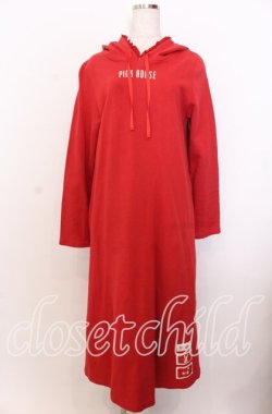 画像1: PINK HOUSE / ロゴプリントパーカーワンピース  アカ O-25-12-10-033-LO-OP-IG-OS