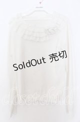 PINK HOUSE / フラワーモチーフブローチ付きフリルニット  シロ O-25-12-10-034-LO-TO-IG-OS