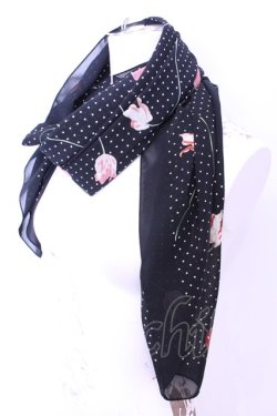 画像1: INGEBORG / ドットチューリップストール  クロ O-25-12-11-1033-LO-ZA-IG-OS