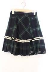 Emily Temple cute / はしごレース配色チェックプリーツスカート  グリーン×キナリ O-25-12-13-031-ET-SK-OW-OS