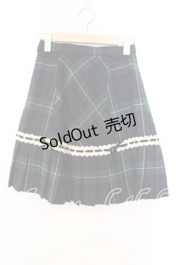 画像1: Emily Temple cute / はしごレース配色チェックプリーツスカート  グリーン×キナリ O-25-12-13-031-ET-SK-OW-ZT1221D