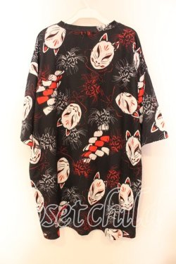 画像2: ACDC RAG / 狐面と彼岸花半袖チュニックヒュージＴシャツ  ブラック O-25-12-13-039-PU-TO-OW-OS