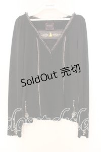 OZZ ANGELO / ストーン付き切り替えカットソー  ブラック O-25-12-13-046-OO-TO-IG-OS