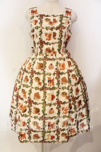 axes femme kawaii / 森のケーキ屋さん柄ジャンスカ  アイボリー O-25-12-13-005-AX-OP-IG-OS