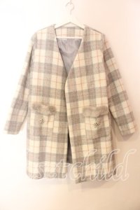 axes femme / ビジュー付きコーディガン  シロ×グレー O-25-12-13-070-AX-CO-IG-OS