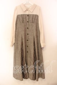 axes femme / チェック柄ビスチェ切替ワンピース  ブラウン O-25-12-13-072-AX-OP-IG-OS