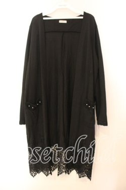 画像1: axes femme / 裾レースTPU天竺ロングカーディガン  クロ O-25-12-13-073-AX-TO-IG-OS