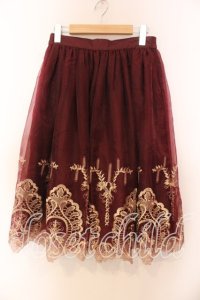 axes femme / 刺繍ロングスカート  ワイン O-25-12-13-076-AX-SK-IG-OS