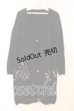 画像1: axes femme / バラ刺繍ロングニットカーデ  クロ O-25-12-13-090-AX-TO-IG-OS