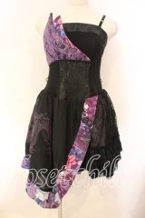 Qutie Frash / 龍プリントアシンメトリーキャミワンピース  ブラック×パープル O-25-12-15-056-QU-OP-OW-OS