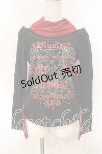 ALGONQUINS / スカルプリントレイヤード風カットソー  ブラック×レッド O-25-12-15-068-AL-TO-IG-OS