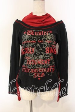 画像1: ALGONQUINS / スカルプリントレイヤード風カットソー  ブラック×レッド O-25-12-15-068-AL-TO-IG-OS