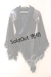 Qutie Frash / メッシュショルダーアシメ着物カーディガン  ブラック×ブルー O-25-12-15-079-QU-JA-OW-OS