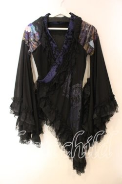 画像1: Qutie Frash / メッシュショルダーアシメ着物カーディガン  ブラック×ブルー O-25-12-15-079-QU-JA-OW-OS