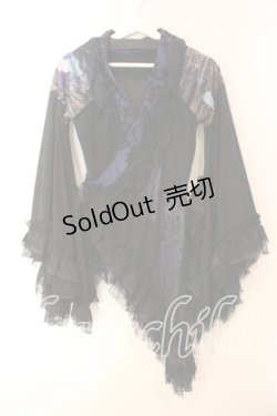 画像1: Qutie Frash / メッシュショルダーアシメ着物カーディガン  ブラック×ブルー O-25-12-15-079-QU-JA-OW-OS