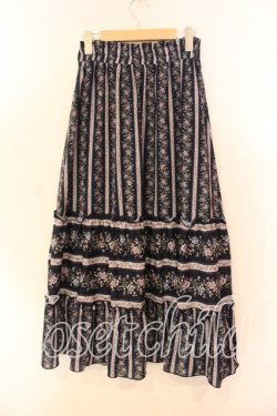 画像2: axes femme / ストライプフラワー柄スカート  ネイビー O-25-12-15-011-AX-SK-IG-OS