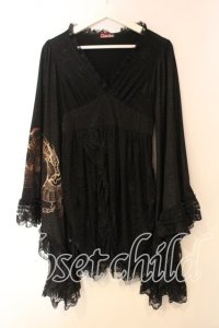 Qutie Frash / 蜘蛛メッシュ振袖ワンピース  ブラック O-25-12-15-082-QU-OP-OW-OS