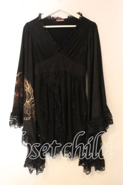 画像1: Qutie Frash / 蜘蛛メッシュ振袖ワンピース  ブラック O-25-12-15-082-QU-OP-OW-OS