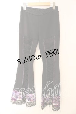 画像1: Qutie Frash / ブーツカットパンツ  ブラック×パープル O-25-12-15-089-QU-PA-OW-OS