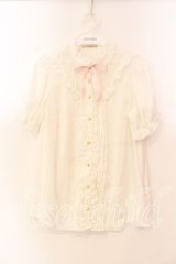 Amavel / レース切替ハイネック半袖ブラウス M シロ O-25-12-15-019-CA-BL-OW-OS