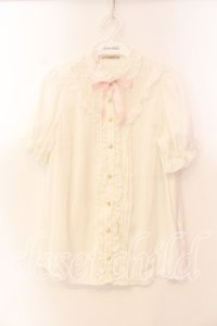 Amavel / レース切替ハイネック半袖ブラウス M シロ O-25-12-15-019-CA-BL-OW-OS