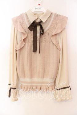 画像1: axes femme POETIQUE / ニットベスト付きブラウス M ピンク×キナリ O-25-12-15-024-AX-TO-OW-OS