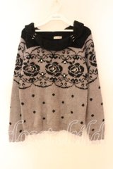 axes femme / レース柄JQプルオーバー  グレー×クロ O-25-12-16-037-AX-TO-IG-OS
