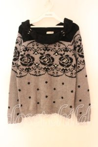axes femme / レース柄JQプルオーバー  グレー×クロ O-25-12-16-037-AX-TO-IG-OS