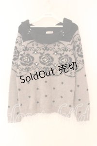 axes femme / レース柄JQプルオーバー  グレー×クロ O-25-12-16-037-AX-TO-IG-ZT1219Z