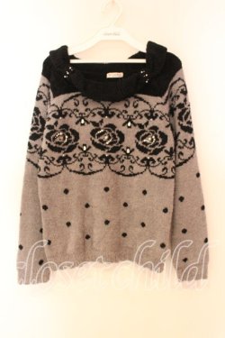 画像1: axes femme / レース柄JQプルオーバー  グレー×クロ O-25-12-16-037-AX-TO-IG-OS