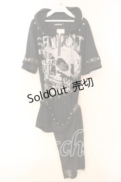 画像1: SEX POT ReVeNGe / ワイヤーフードプリントプルオーバー  ブラック O-25-12-16-040-SP-TO-IG-OS